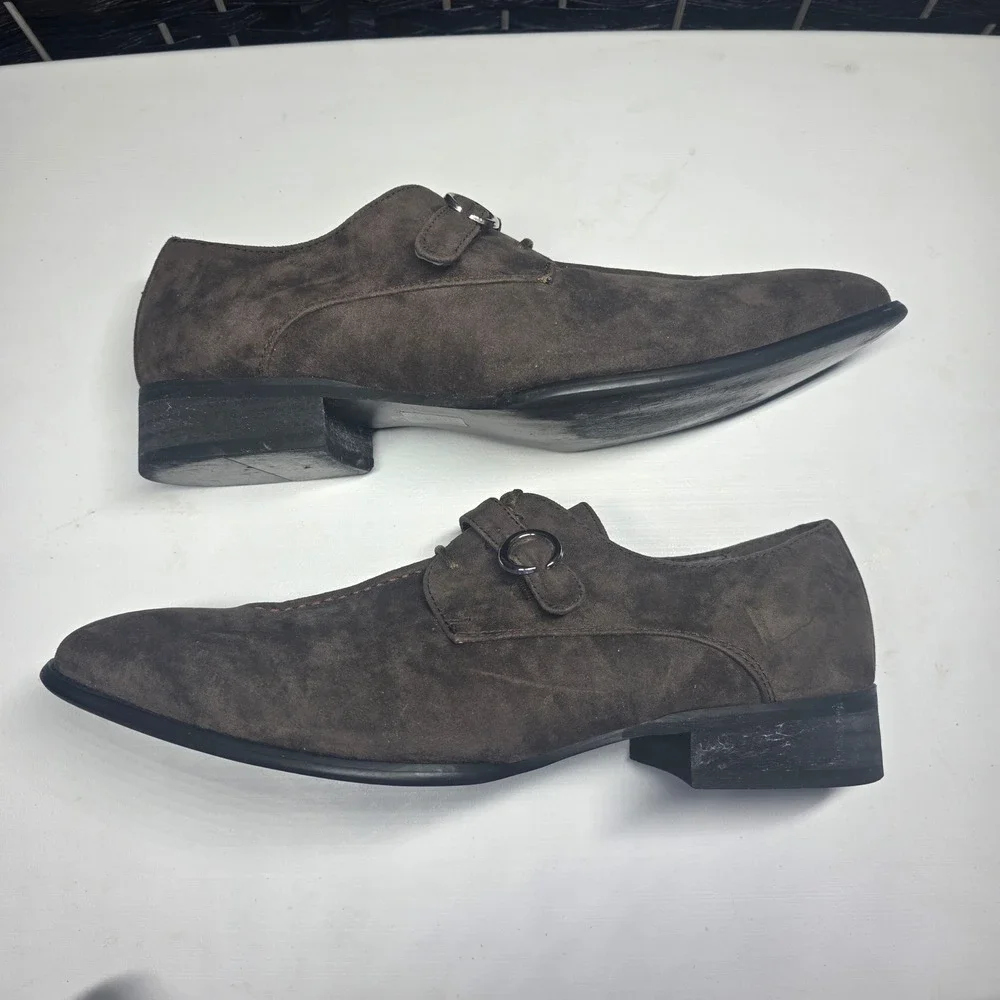 Amali Mens Brown Faux Suede Monk Strap Oxford Dress Shoes 2716-065‎ Size 10.5